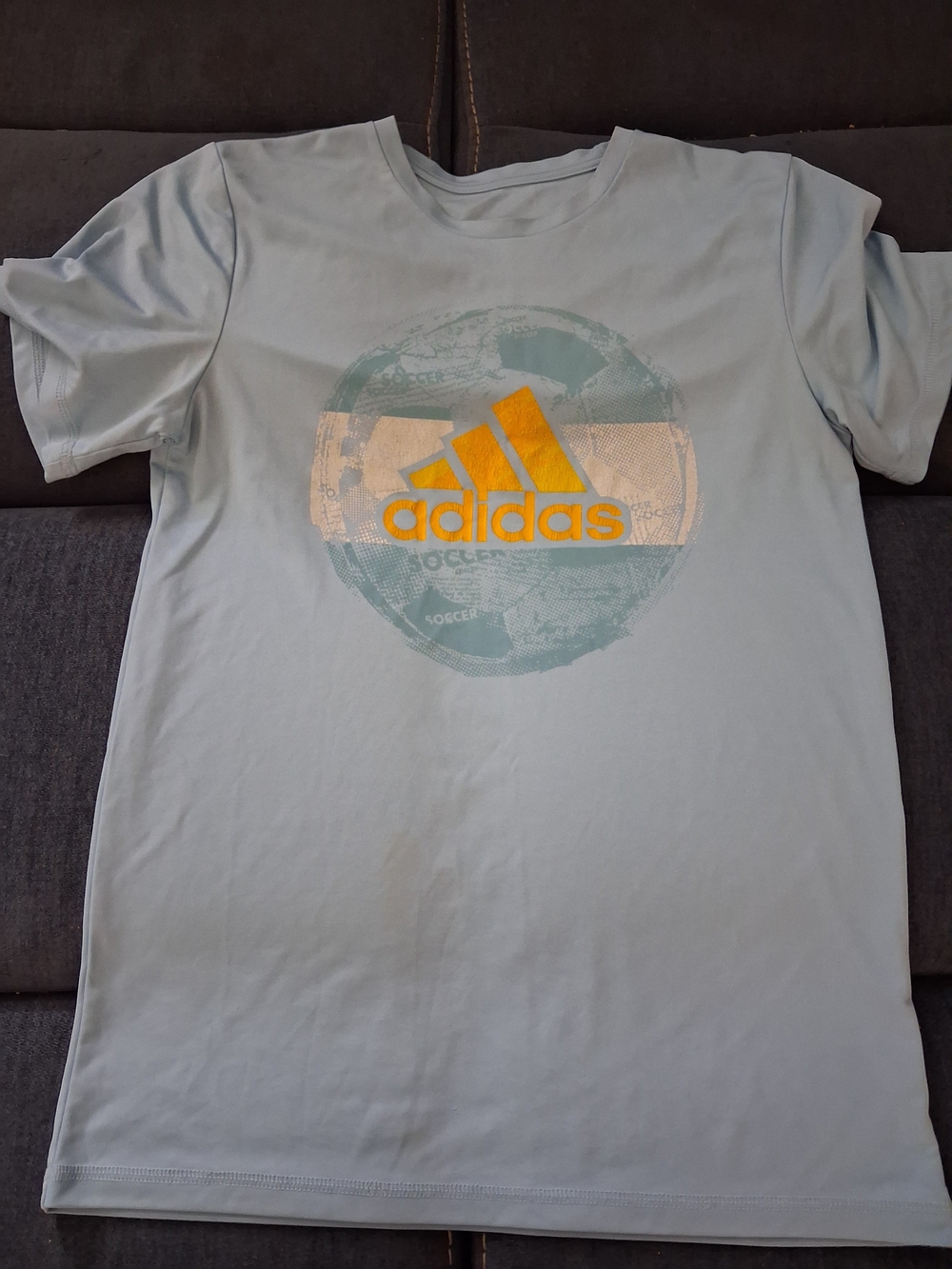 adidas Men’s Pale Blue Tee with Yellow Logo